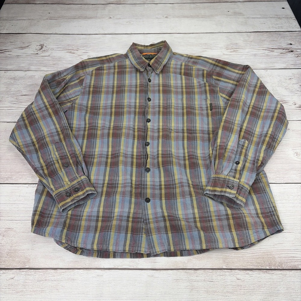 Royal Robbins Men's Large Plaid Yellow Blue Long Sleeve Outdoors